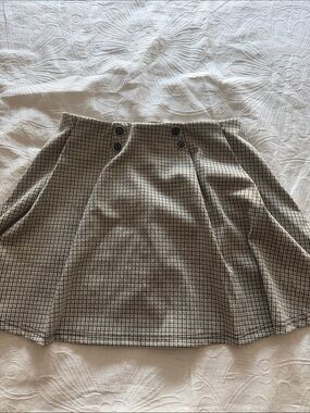 High-Waist Plaid Midi Skirt in Tan and Black